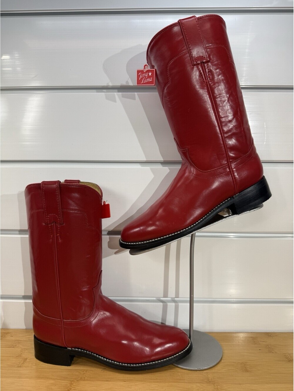 Vintage Tony Lama Women's Red Leather Roper Boots Size 5 B - Picture 2 of 9